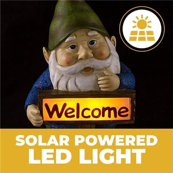 Welcome Gnome Solar Light for Home& Outdoor Decor Gnome Solar Powered Flickering - Picture 2 of 6